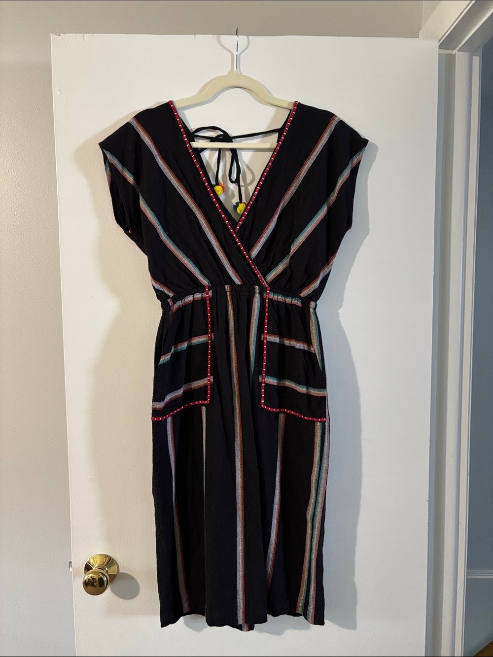 THML Black Midi Dress with Multicolor Stripes
